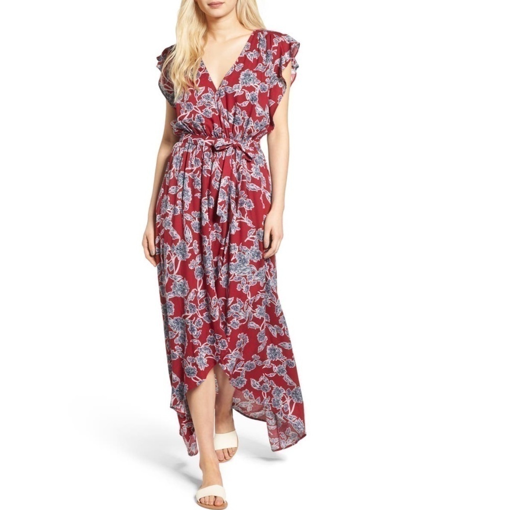 Splendid Etched Floral Faux Wrap Dress. Size Small